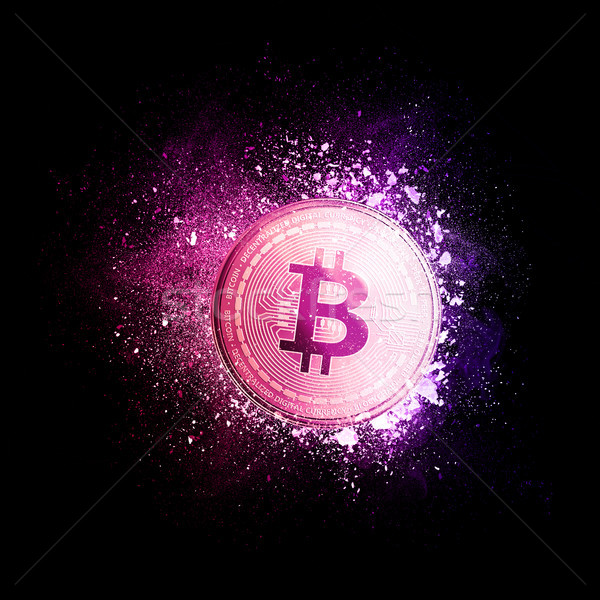 Bitcoin coin flying in violet particles. Stock photo © RAStudio