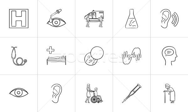 Stock photo: Medicine hand drawn outline doodle icon set.