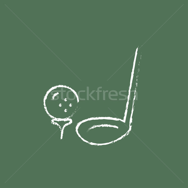 Golf ball and putter icon drawn in chalk. Stock photo © RAStudio