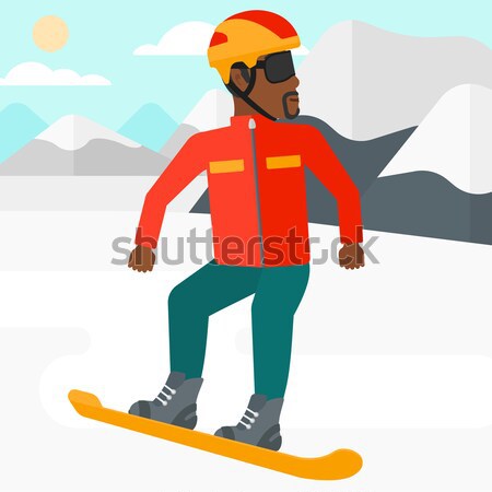 Stock photo: Young woman snowboarding.