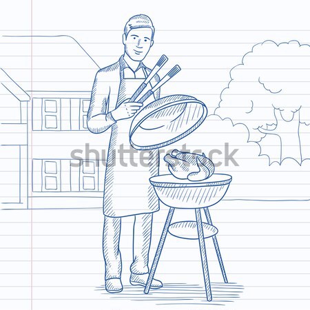 Man barbecue koken kip huis Stockfoto © RAStudio