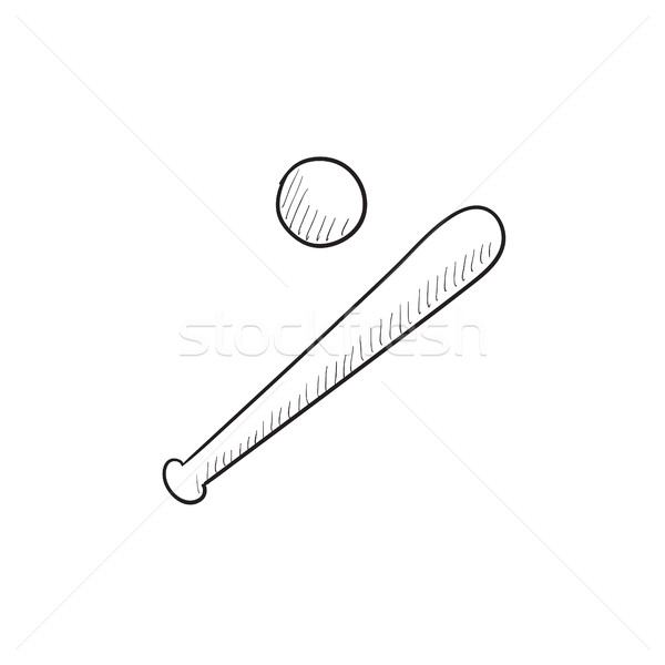 Batte de baseball balle croquis icône vecteur isolé Photo stock © RAStudio