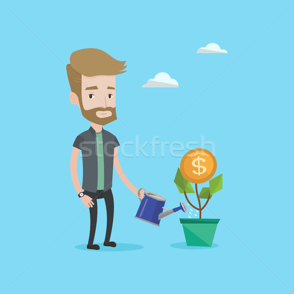Man watering money flower vector illustration. Stock photo © RAStudio
