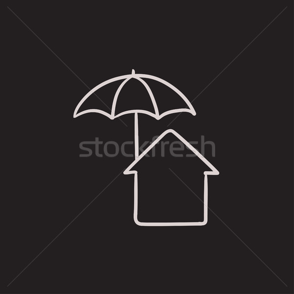 Stock photo: House under umbrella sketch icon.