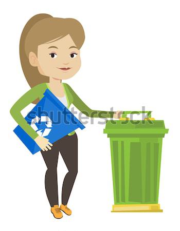 Woman with recycle bin and trash can. Stock photo © RAStudio