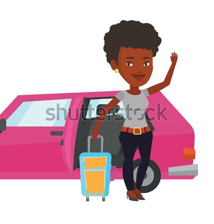 Stock fotó: Nő · utazó · autó · afrikai · integet · bőrönd