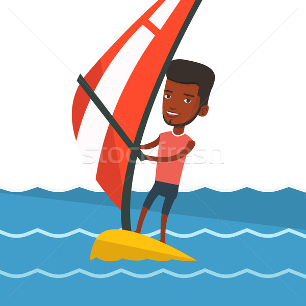 Młody człowiek windsurfing morza człowiek stałego pokładzie Zdjęcia stock © RAStudio