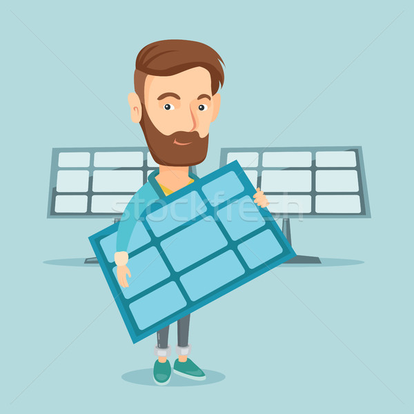 Man holding solar panel vector illustration. Stock photo © RAStudio