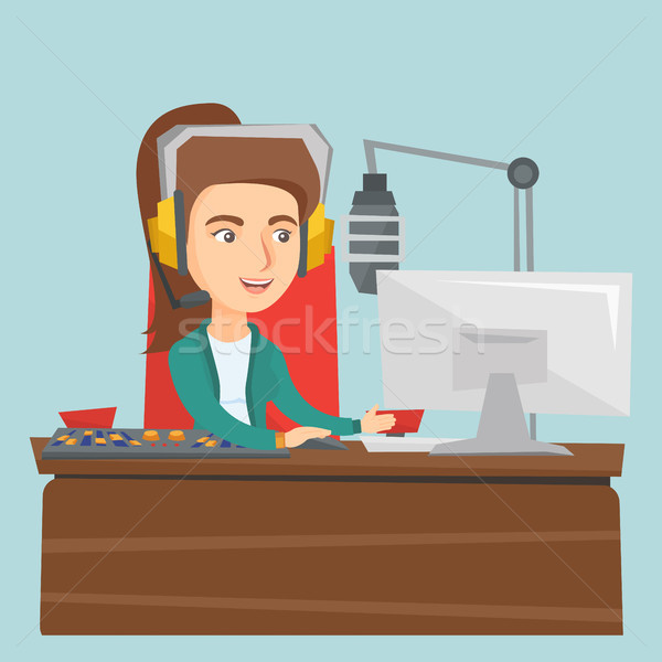 Young female caucasian dj working on radio. Stock photo © RAStudio