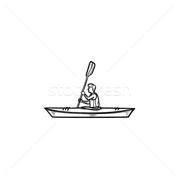 Stock photo: Man in canoe hand drawn outline doodle icon.