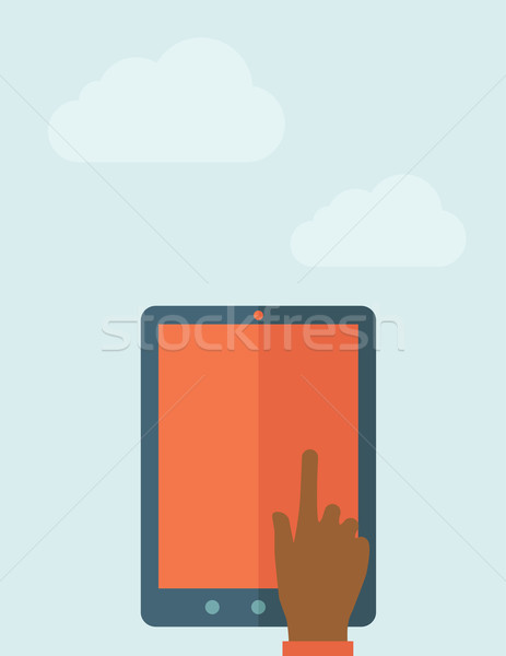 Hand touching blank screen of tablet computer Stock photo © RAStudio
