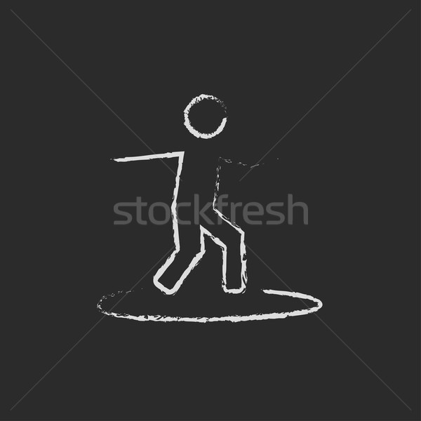 Stock photo: Man on a surfboard icon drawn in chalk.