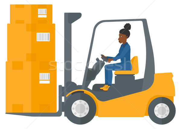 Worker moving load by forklift truck. Stock photo © RAStudio
