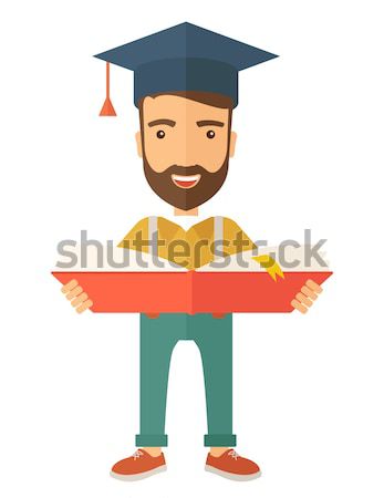 Man in graduation cap holding book. Stock photo © RAStudio