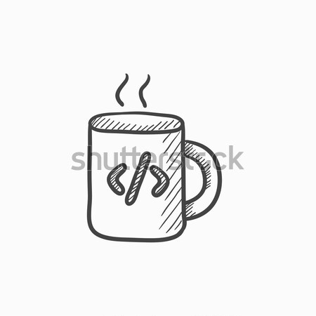 Cup of coffee with code sign sketch icon. Stock photo © RAStudio