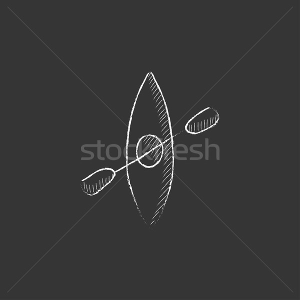 Kayak with paddle. Drawn in chalk icon. Stock photo © RAStudio