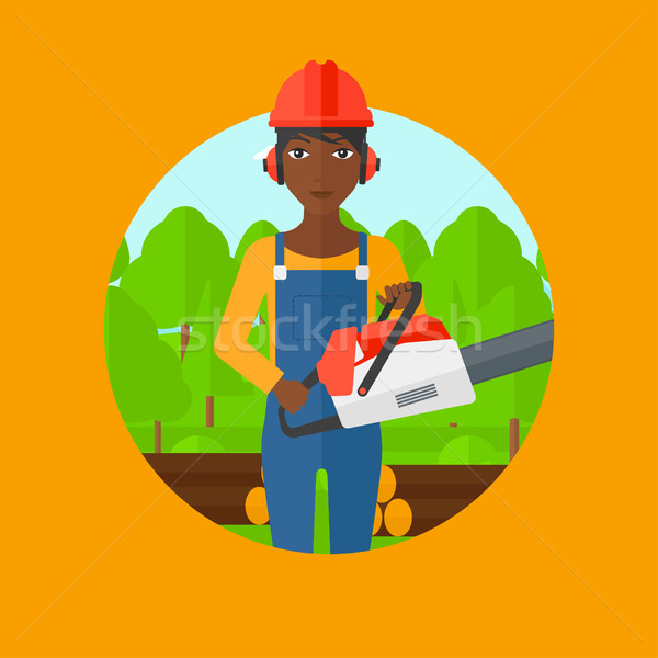 Woodcutter with chainsaw vector illustration. Stock photo © RAStudio