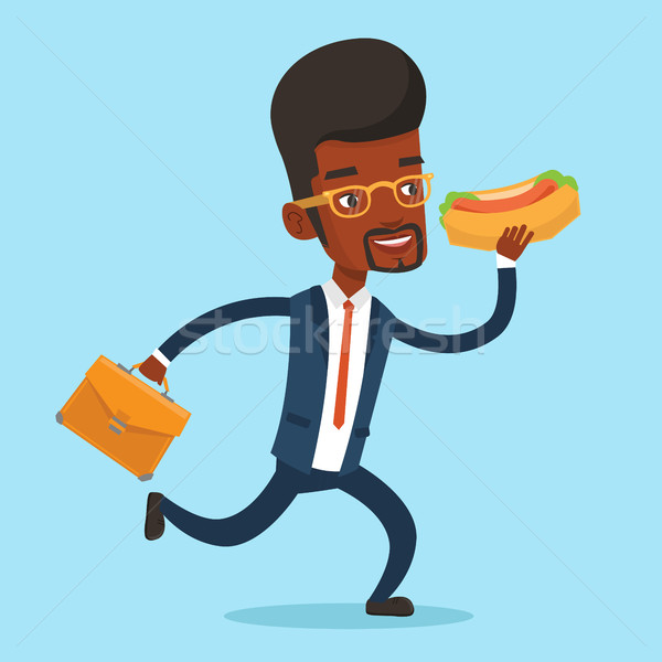 Businessman eating hot dog vector illustration. Stock photo © RAStudio