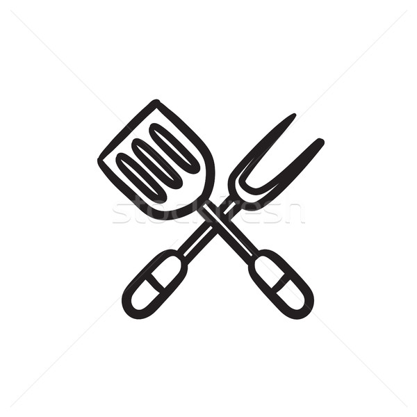 Foto stock: Cocina · espátula · grande · tenedor · boceto · icono
