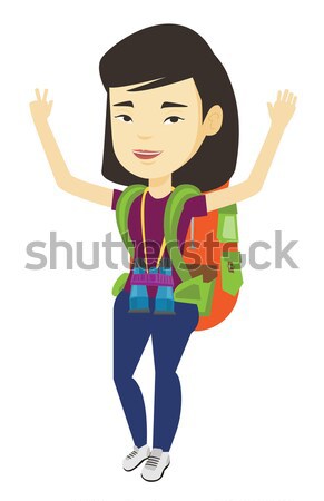 Backpacker mainile sus succes rucsac Imagine de stoc © RAStudio