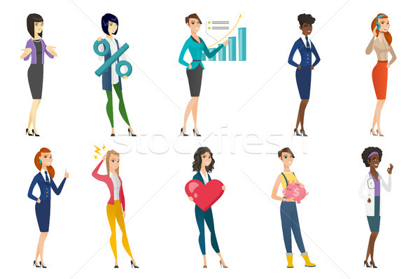 Stock photo: Business woman, stewardess, doctor profession set.