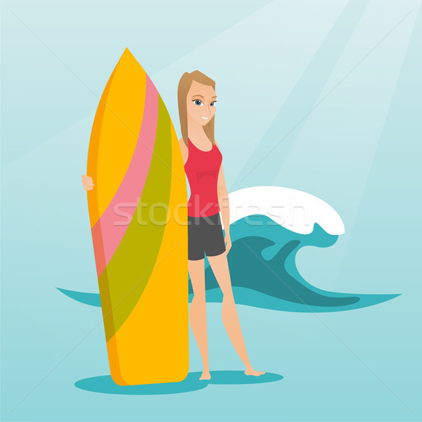 Stockfoto: Jonge · kaukasisch · surfer · surfboard · vrouw