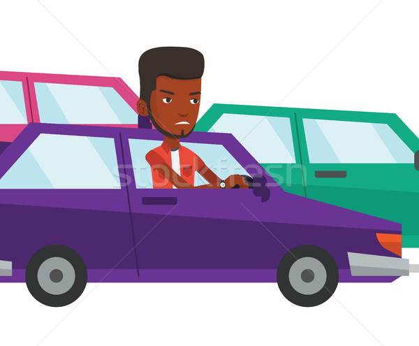 Angry african man in car stuck in traffic jam. Stock photo © RAStudio