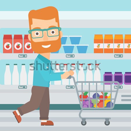 Stock photo: Customer with trolley vector illustration.