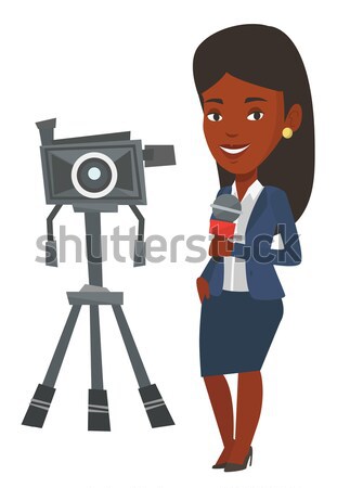 [[stock_photo]]: Tv · journaliste · micro · caméra · asian · permanent