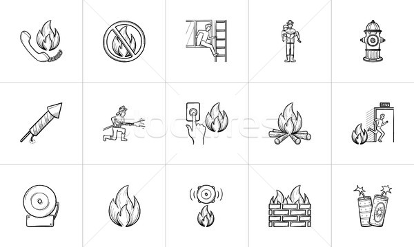 Stock photo: Fire hand drawn sketch icon set.