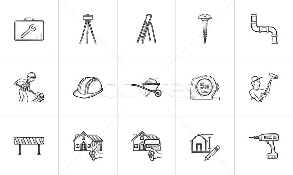 Construction hand drawn sketch icon set. Stock photo © RAStudio