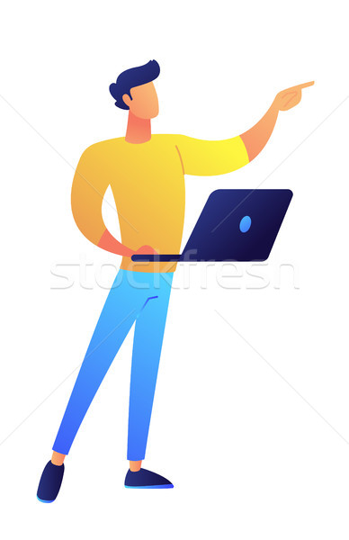Developer standing with laptop and pointing with finger vector illustration. Stock photo © RAStudio