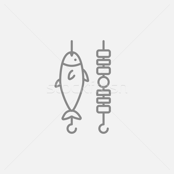 Shish kebab and grilled fish line icon. Stock photo © RAStudio