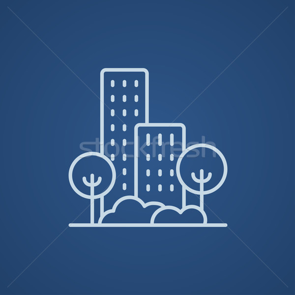 Stock photo: Residential building with trees line icon.