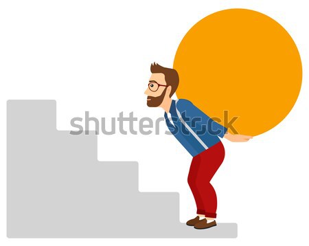 Foto stock: Homem · pedra · cansado · empresário · escalada