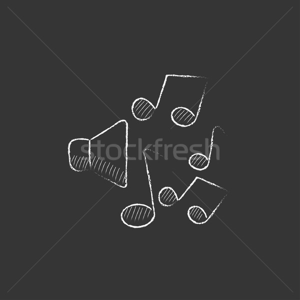Loudspeakers with music notes. Drawn in chalk icon. Stock photo © RAStudio
