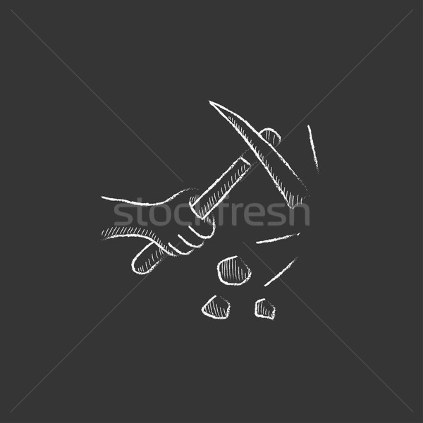 Hand using pickax. Drawn in chalk icon. Stock photo © RAStudio