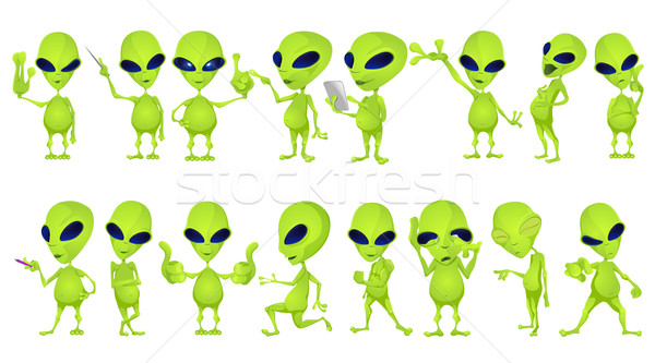 Stock photo: Vector set of funny green aliens illustrations.