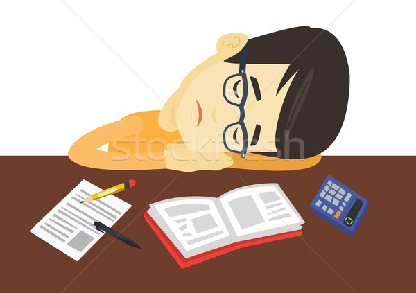 學生 睡眠 辦公桌 書 亞洲的 書籍 商業照片 © RAStudio