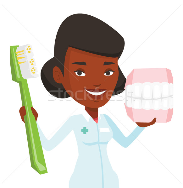 Dentist with dental jaw model and toothbrush. Stock photo © RAStudio