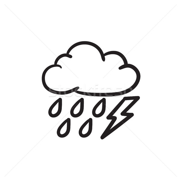 Cloud with rain and lightning bolt sketch icon. Stock photo © RAStudio