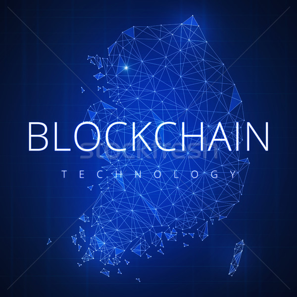 Blockchain technology hud banner with South korea map. Stock photo © RAStudio