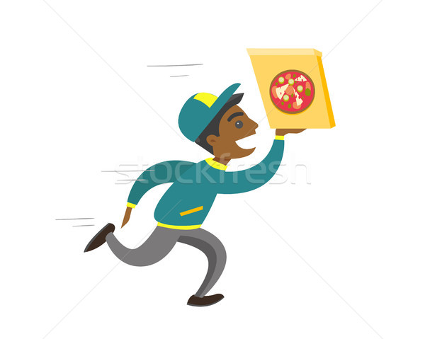 Young african-american man running with pizza. Stock photo © RAStudio