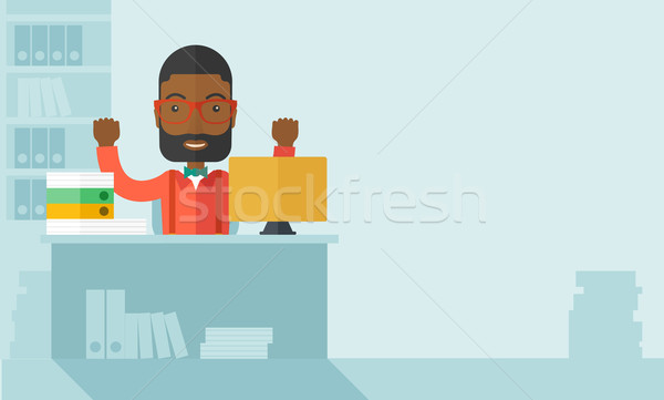 Glücklich schwarz Geschäftsmann beide Hände Sitzung Stock foto © RAStudio