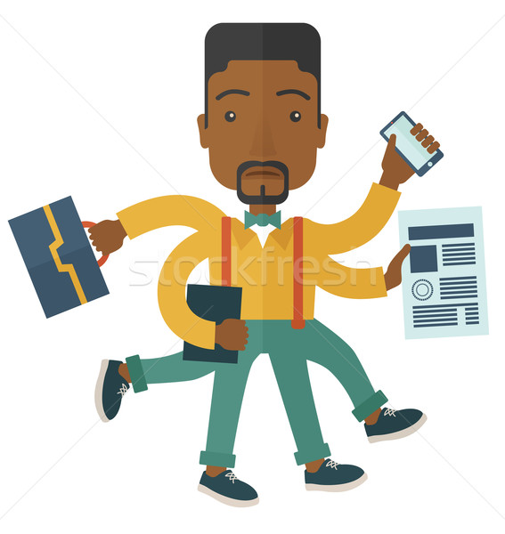 Black guy with multitasking job. Stock photo © RAStudio