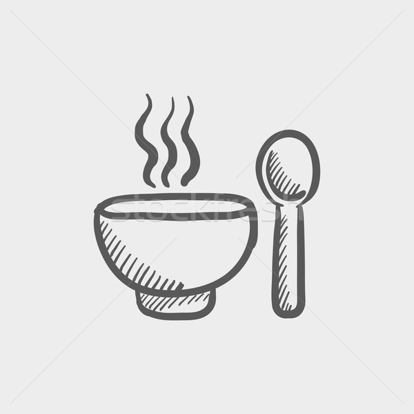 Bowl of hot soup with spoon sketch icon Stock photo © RAStudio