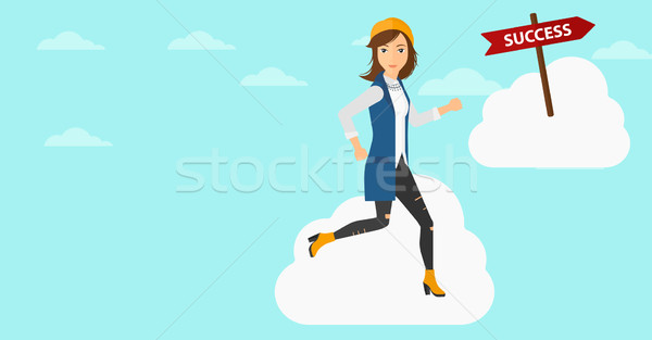 Foto stock: Mujer · de · negocios · movimiento · éxito · mujer · ejecutando · cielo