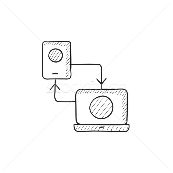 Synchronization phone with laptop sketch icon. Stock photo © RAStudio