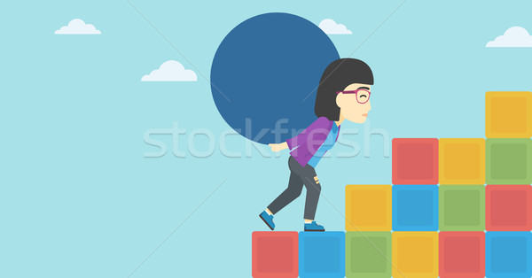 Woman carrying concrete ball uphill. Stock photo © RAStudio