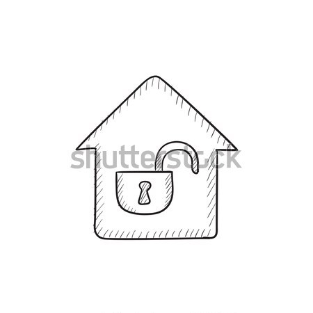 House with open lock sketch icon. Stock photo © RAStudio